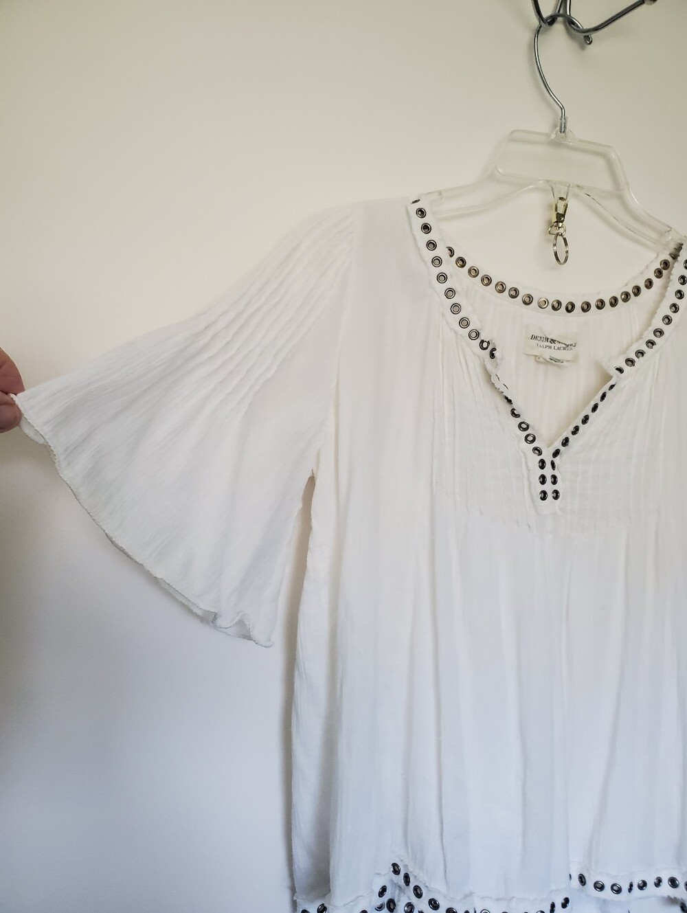 Denim & Supply Ralph Lauren Gauzy Crop Top Gommet Neckline/Hem Flowy Sleeve Sz M
